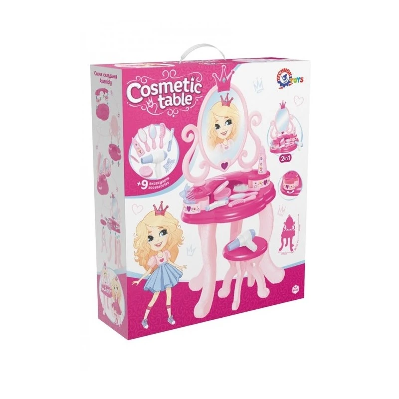 Детска тоалетка с бижута, Столче и чекмеджета, 75 x 47 x 30 см, 3+ години